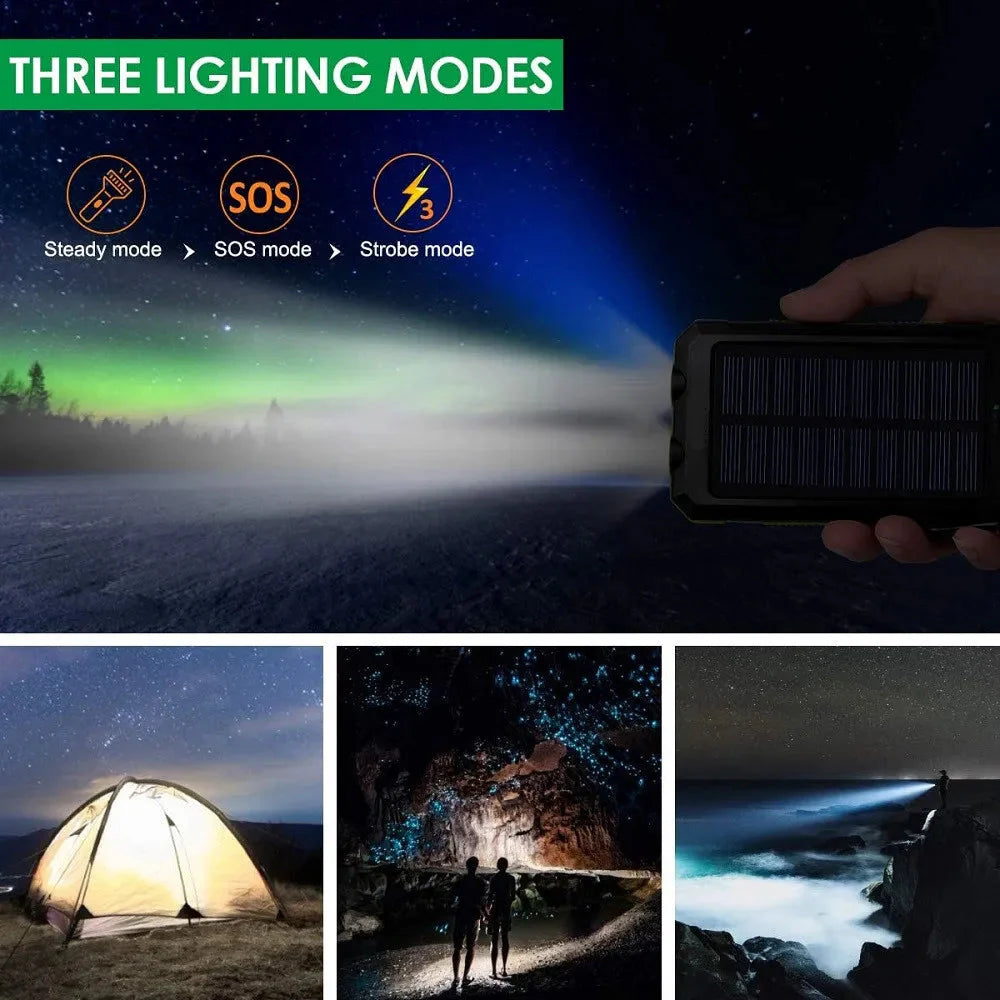 Solar Power Bank 10000mAh Portable Charging Poverbank External Battery Charger Strong Light LDE Light for All Smartphones