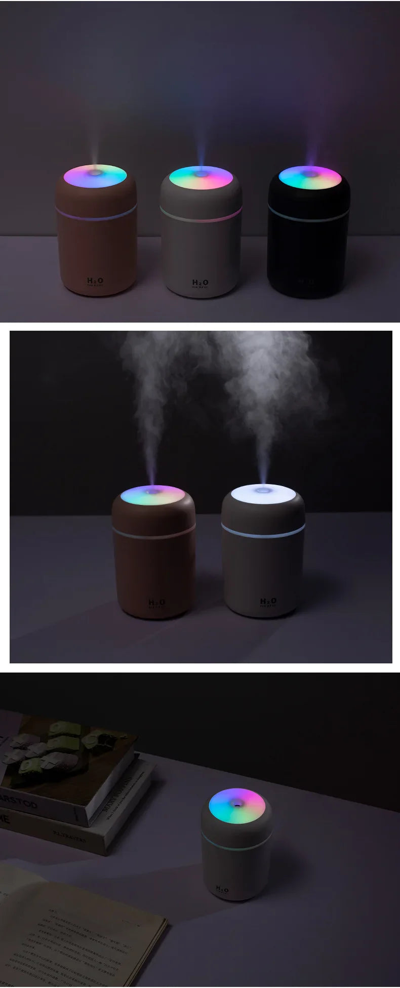 Portable Mini Air Humidifier For Bedroom,Personal Desktop,Car With Colorful Mood Lighting 2 Mist Modes And Auto Shut-Off