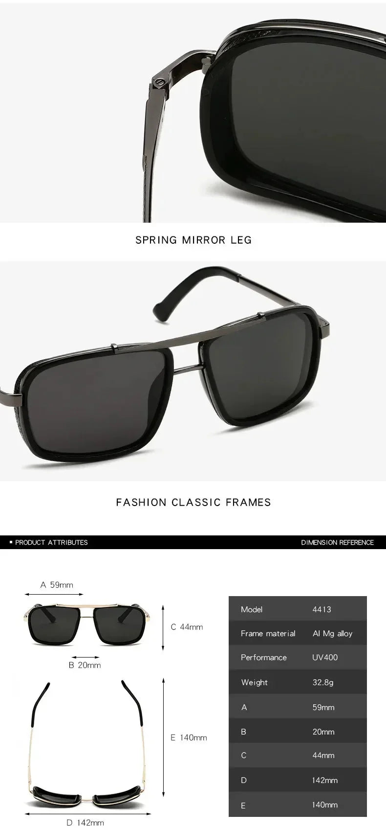 Polarized Punk Sunglasses Men Vintage Fashion Steampunk Square Sun Glasses Male Driving Googles Summer Travelling Shades UV400
