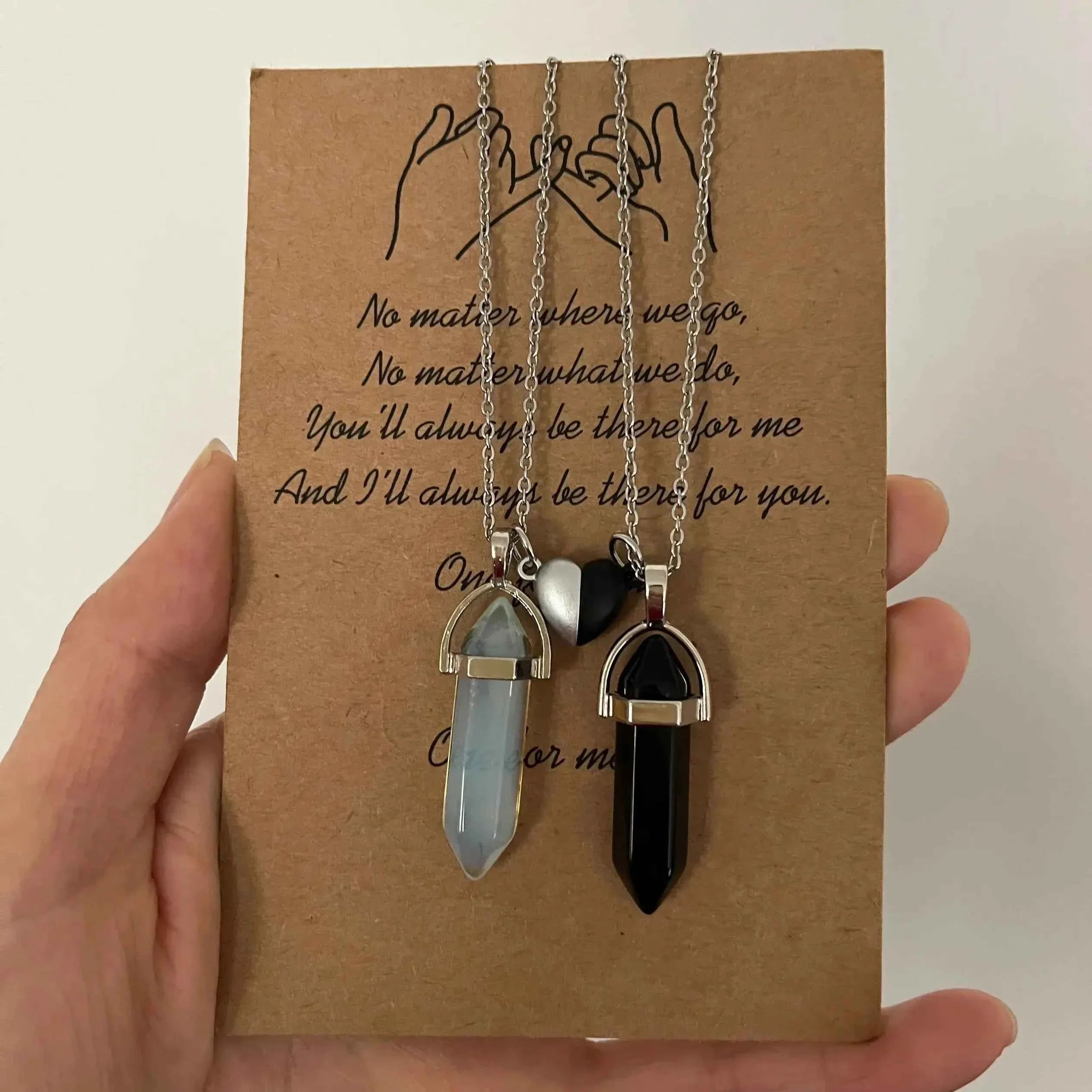 Crystal Friendship Matching Couples Necklaces for Women Men with Heart Charm, Dainty Rose Quartz Best Friends BFF Necklace