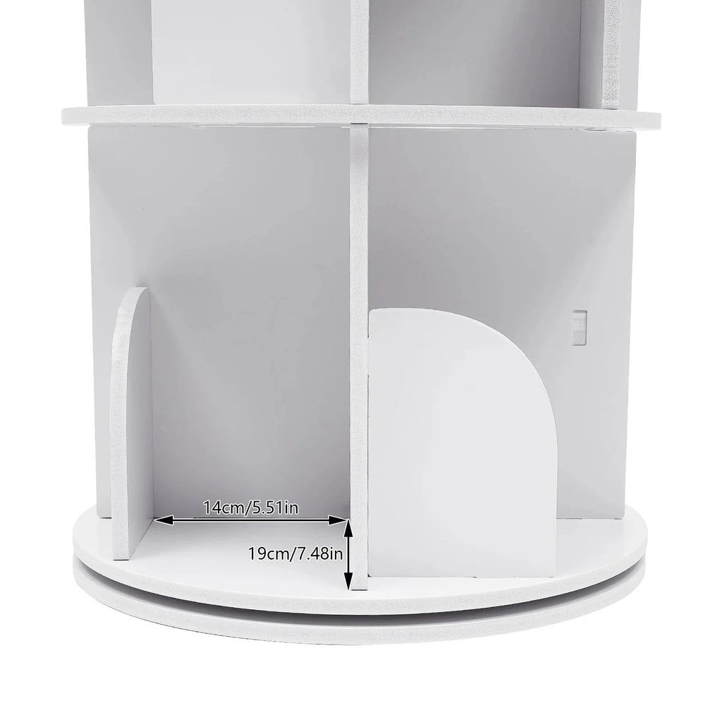 2/4-Tier Wooden Rotatable Bookshelf - 360°Display Floor Standing Storage Rack, White Multifunctional Bookshelf Organizer