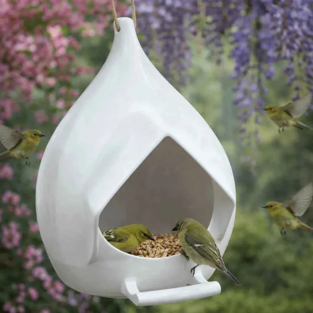 House Shape Waterproof Hanging Bird Feeder Rainproof Large Capacity Hummingbird Feeder with Stand Birds Food Catcher Outdoor