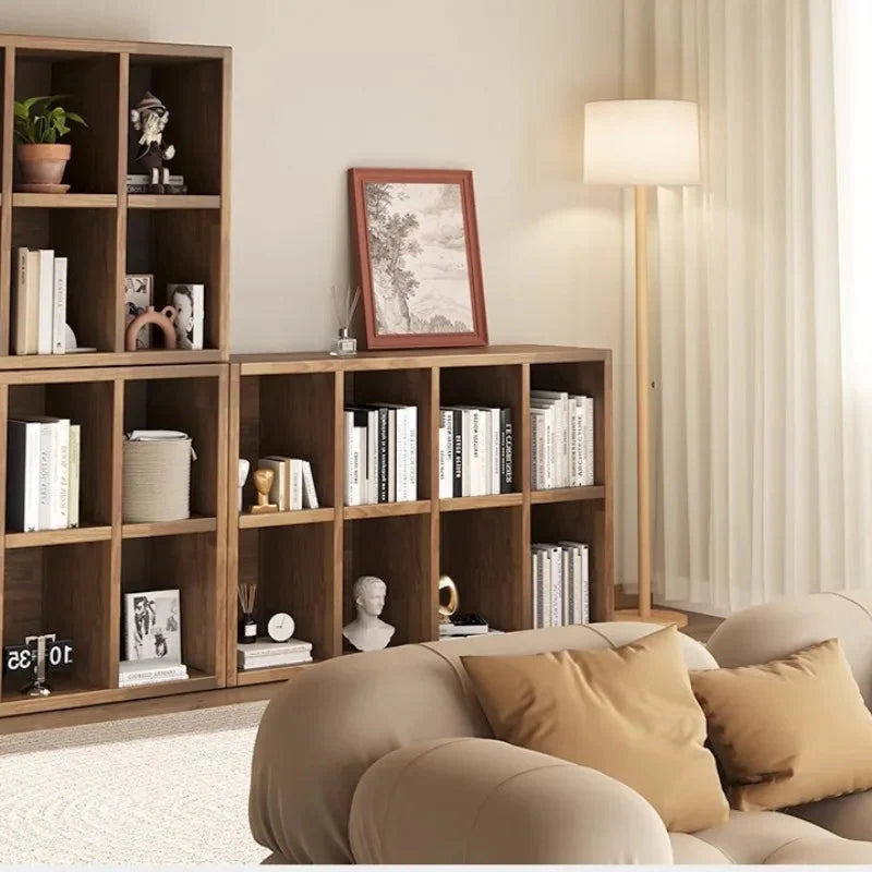 Solid Wood Short Bookshelf Floor Storage Cabinet Grid Organizer Shelf for Living Room Home & Kindergarten Display Unit