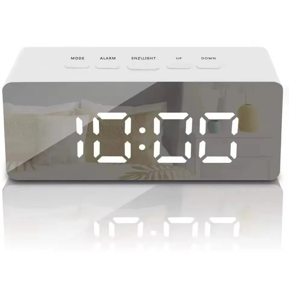 1Pc White Digital Clock LED Mirror Table Clock Snooze Display Time Night Light Desktop USB Alarm Clock Home Decor Desk Clock