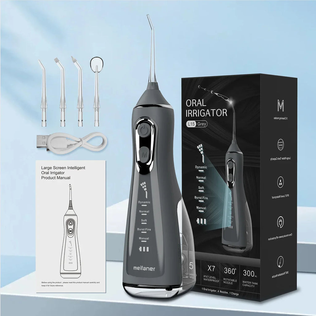 Oral Irrigator 40-140PSI Tooth Scaler 5 Speed Water Flosser Rechargeable Dental Water Jet 300ML IPX6 Waterproof Teeth Cleaner