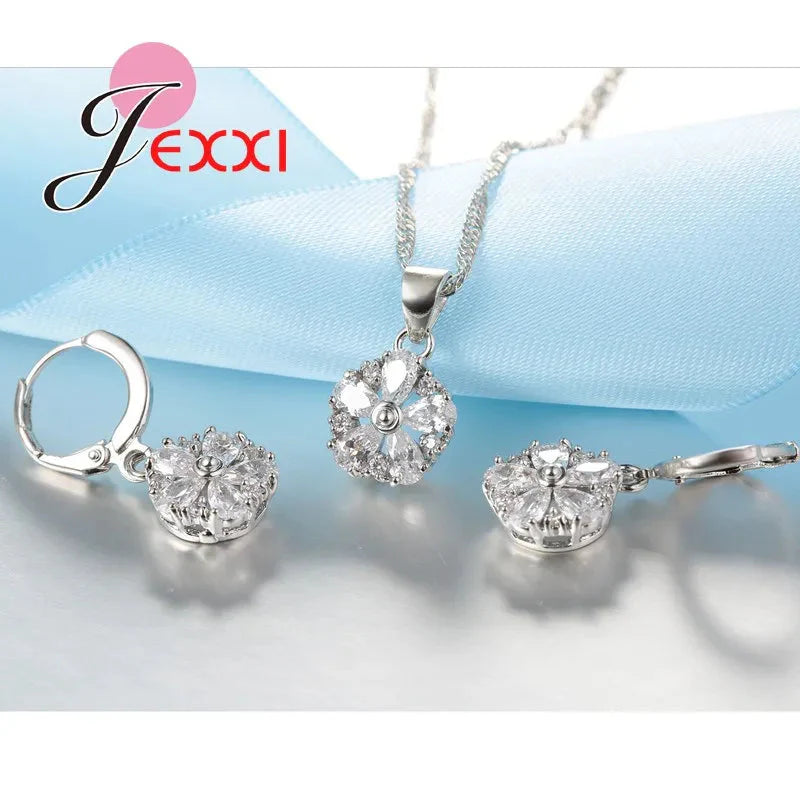 Fashion Elegant Jewelry Set For Women Wedding Accessory Cubic Zircon Crystal 925 Sterling Silver Jewellery Set For Lady
