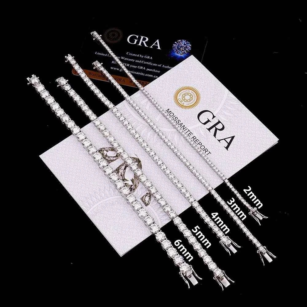 100% Real Moissanite Tennis Bracelet 925 Sterling Silver Plated 18K Gold with GRA Bracelet for Women Man Sparkling Party Jewelry