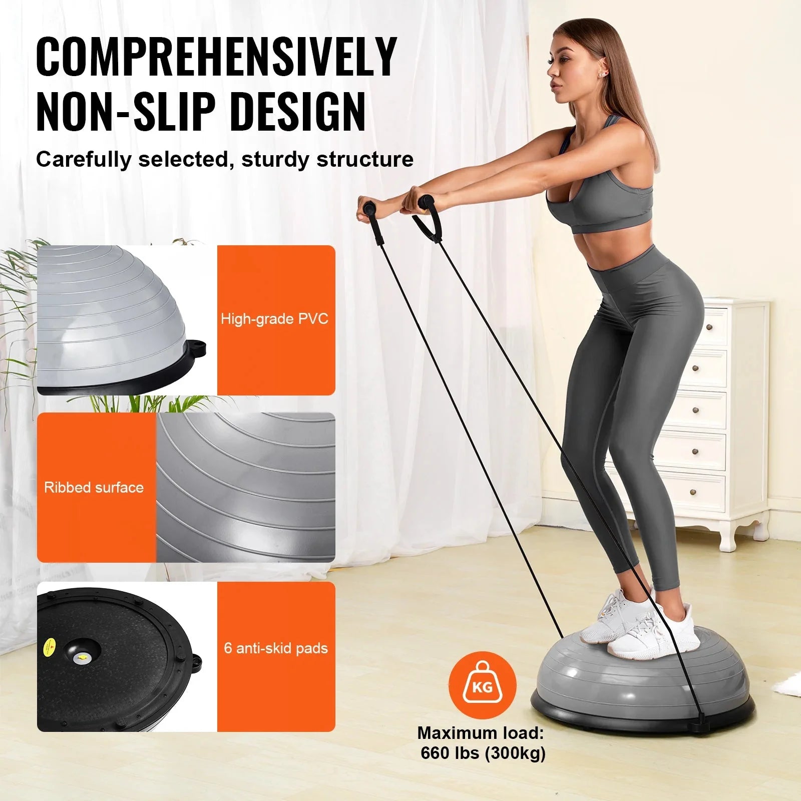 SucceBuy 23/26 inch Half Exercise Ball Trainer Balance Ball Trainer 660lbs Capacity Stability Ball Yoga Ball w/ Resistance Bands