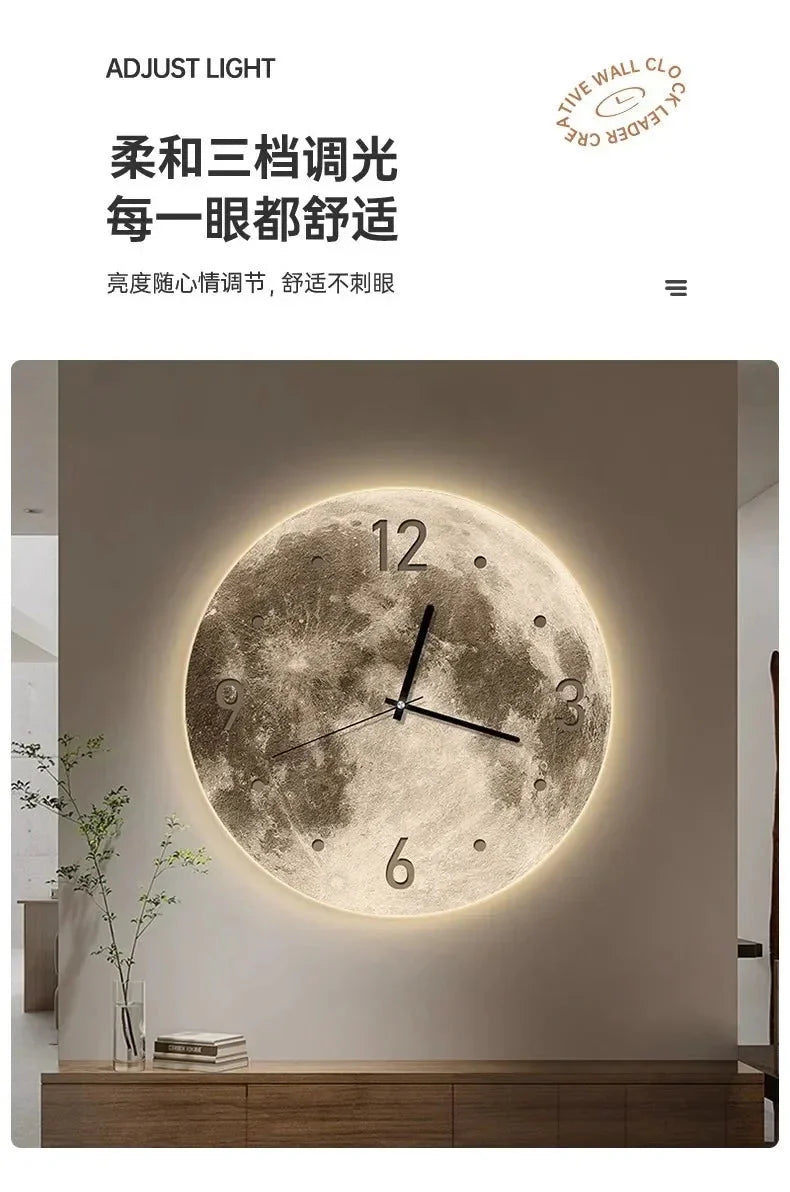 16 Inch Fashions Wall Clock Dining Room Living Moon The Earth Modelling LED Light Silent Movement Bedroom Clock Wall Decoration