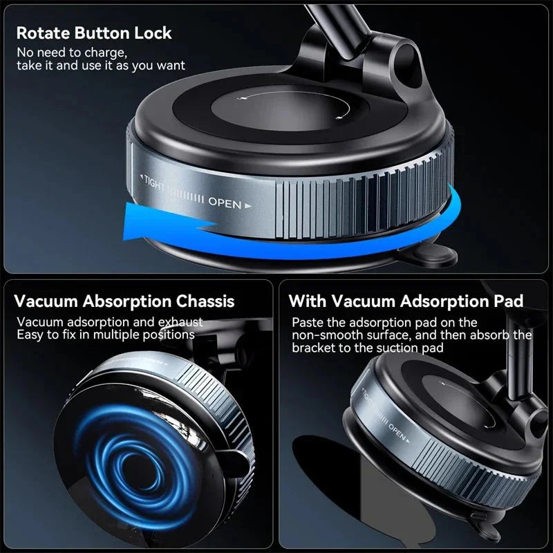 Car Mount Electric Vacuum Magnetic Holder Foldable Strong Suction Stand For Cell Phone For iphone 12 13 14 15 16 Live Streaming