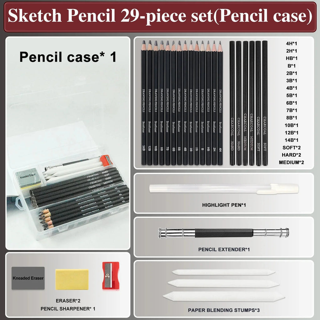 14-60 pcs Drawing Set Sketching Kit - Art Supplies,for Adults Artists with 3-Color Sketchbook,Graphite,Pastel,Charcoal Pencils