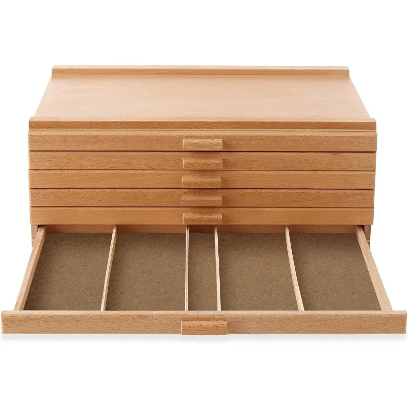 6 Drawer Wooden Artist Storage Supply Box for Pastels, Pencils, Pens, Markers, Brushes and Tools