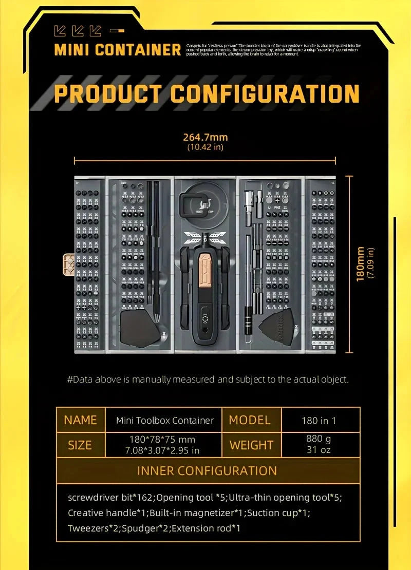 180 in 1 Precision Manual  Multifunctional Screwdriver Set Magnetic Phillips Bits Mobile iPhone & PC & Glasses Repair Tool Gift