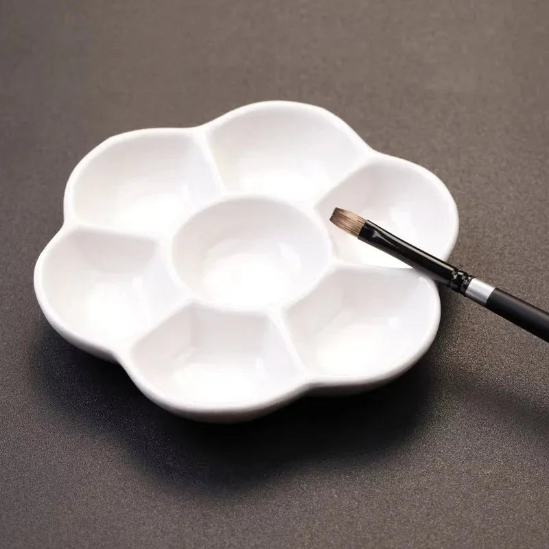 Artsecret 1 pc Simple White Ceramic Multi-Compartment Palette Pigment Mixing Palette Art Supplies Multiple Variants Available
