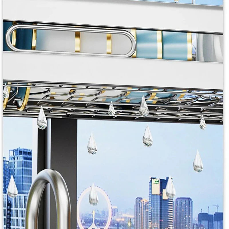 Stainless Steel Sink Shelf Bowl Drain Rack Kitchen Storage Rack Multifunctional Dish Cutlery Knife Spoon Sink Rack Set Organizer