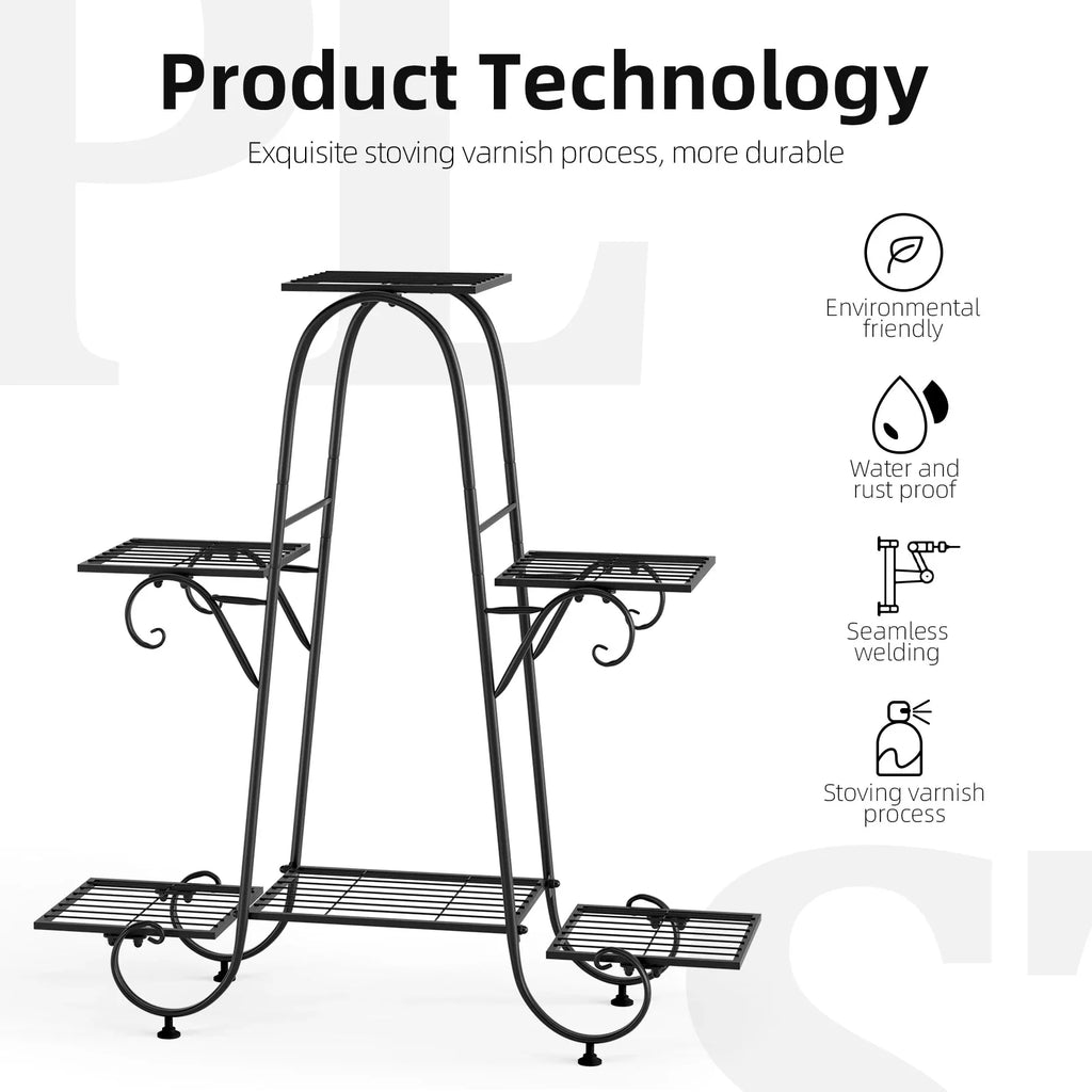 6 Tiers Metal Plant Stand Indoor Outdoor Flower Display Rack Holder