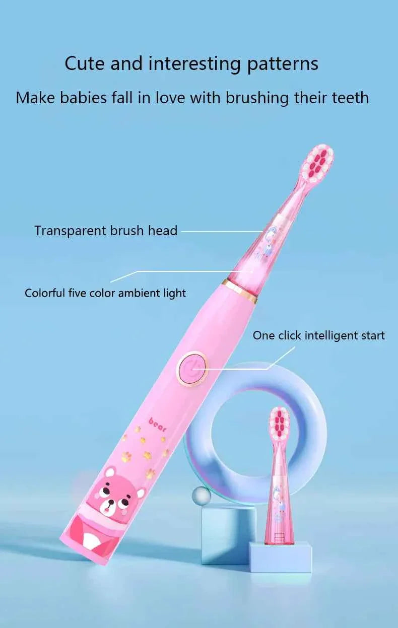Kids Sonic Electric Toothbrush Cartoon with Colorful LED Light IPX7 Waterproof Overall Clean Teeth Rechargeable Care Toothbrush