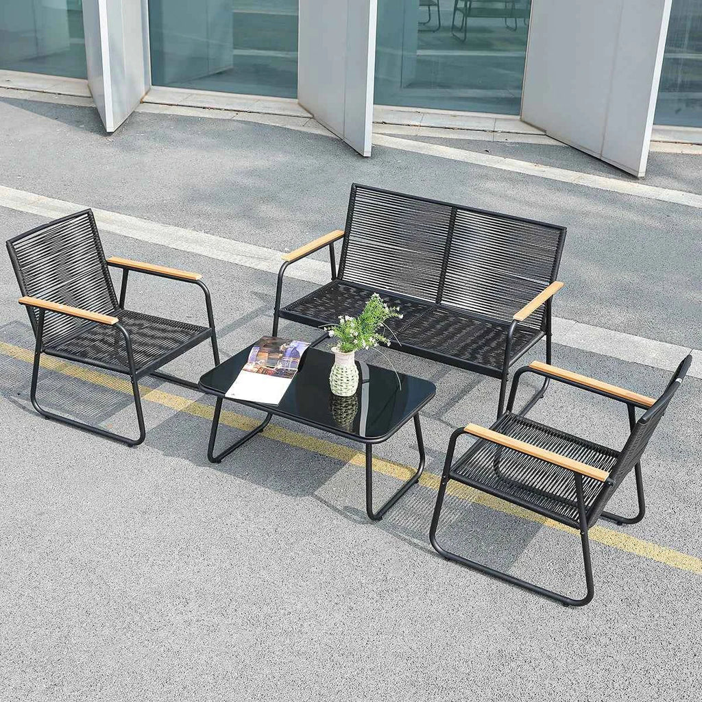 4-Piece Rattan Outdoor Furniture Set - Modern Wicker Sofa & Table for Garden & Patio