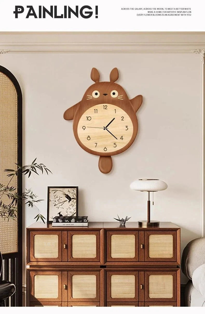 Cartoon Cat Design Wall Clock Wooden Sway Hanging Clock Decorative Painting For Restaurant Home Decor Gift