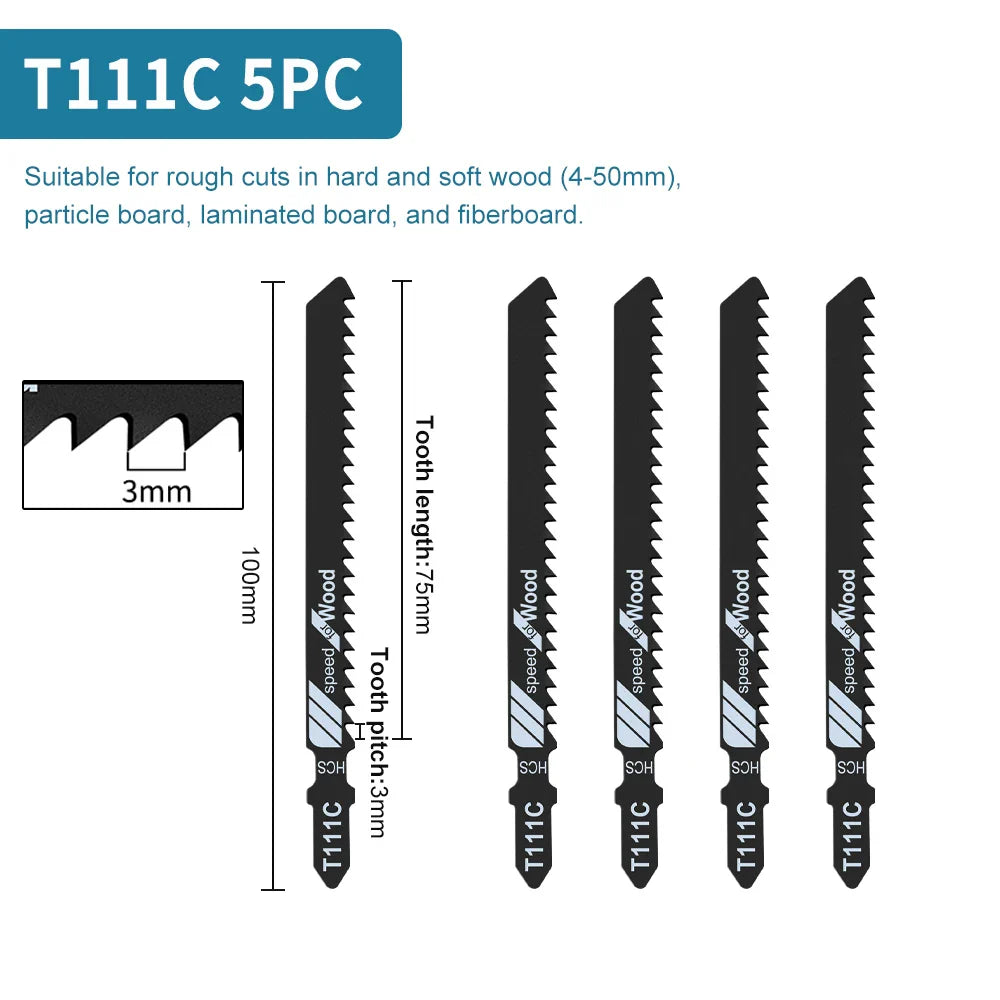 Premium T-Shank Jigsaw Blade Set - Multi-Material Cutting Kit for Wood, Plastic, and Metal - Compatible with Bosch/DEWALT/Makita