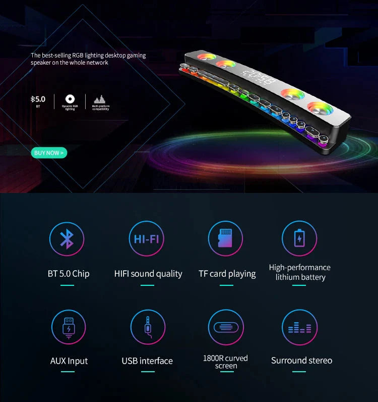 High Quality Bluetooth Speakers Sound Bar RGB 3D Stereo Surround Subwoofer AUX FM Radio Home Clock Computer Music Center Hot New