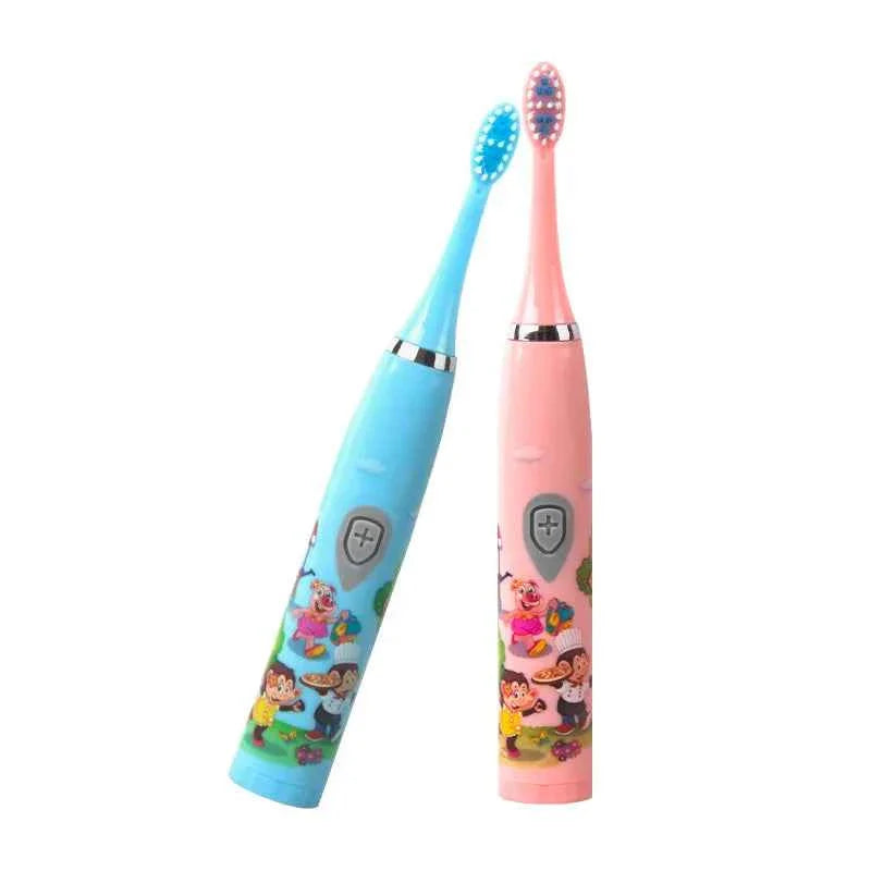 Sonic Children Electric Toothbrush Bright Cartoon With Replacement Heads Ultrasonic Rechargeable Soft Hair Brush Oral Cleaning