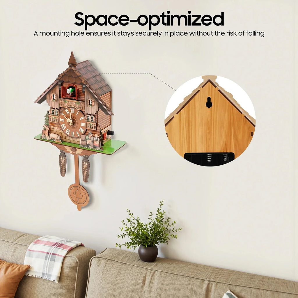 Nordic Style Designed Hanging Handmade Wood Cuckoo Clock w/ Chiming Bird 18"