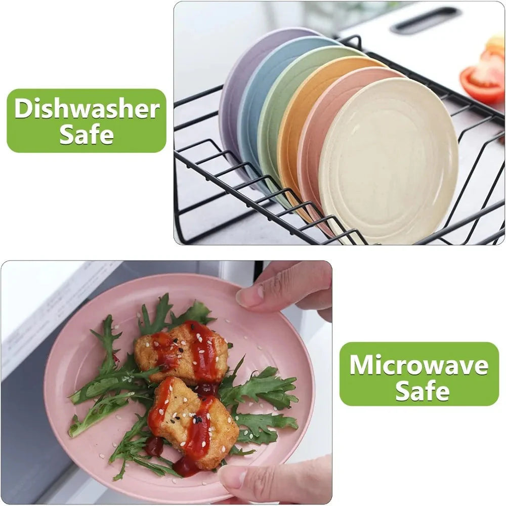 4pcs/Set Wheat Straw Plate Lightweight Unbreakable Reusable Dinner Dishes Plates Dishwasher & Microwave Safe for Kitchen Camping