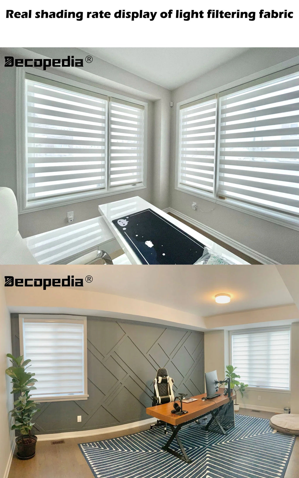 Decopedia Custom Made Zebra Blinds for Windows Motorized Roller Blinds Blackout Day and Night Window Blinds for Sliding Door