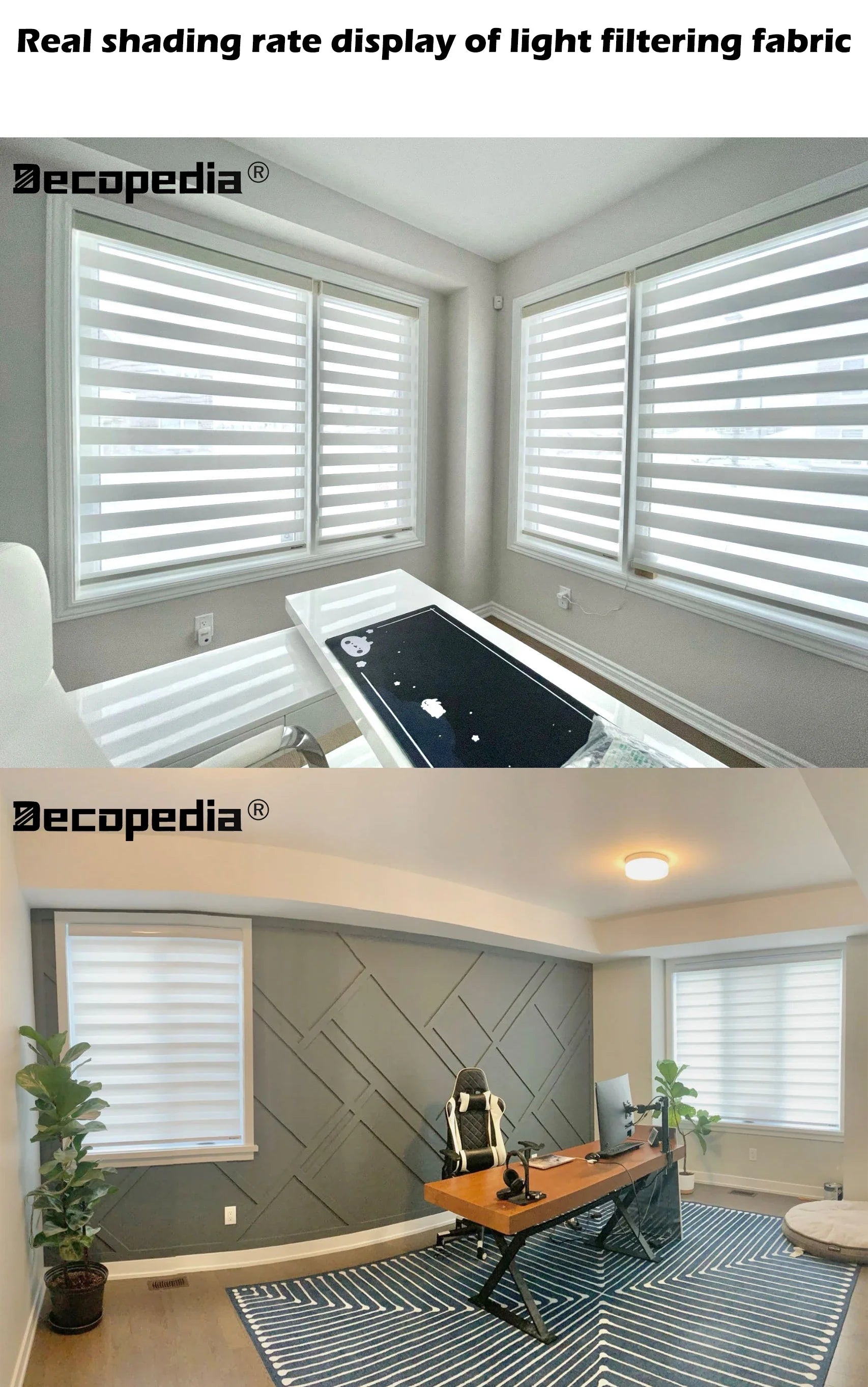 Decopedia Custom Made Zebra Blinds for Windows Motorized Roller Blinds Blackout Day and Night Window Blinds for Sliding Door