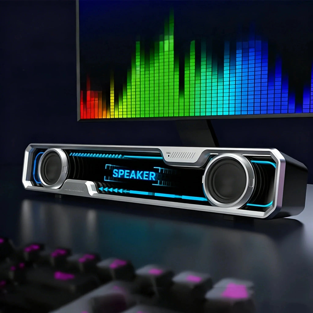 PC Sound Bar Wired Bluetooth Speaker RGB Colorful Abyss Light USB Wired Speakers for TV PC Laptop Gaming Surround Sound Audio