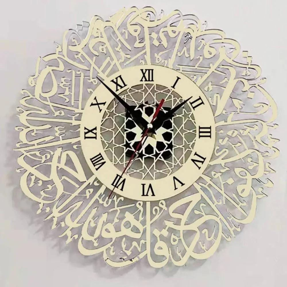 Acrylic Surah Al Ikhlas Wall Clock Islamic Calligraphy Eid Decor Wall Clock Acrylic Mirror Decoration Clock