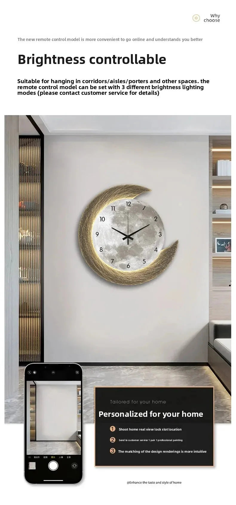 20in LED Light Wall Clock Dining Room Living Moon The Earth Modelling Silent Movement Bedroom Clock Wall Decoration Home Gifts