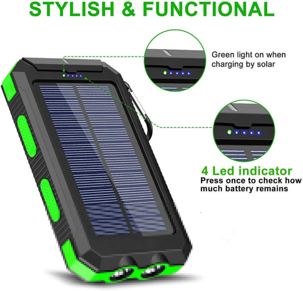 Solar Power Bank 10000mAh Portable Charging Poverbank External Battery Charger Strong Light LDE Light for All Smartphones