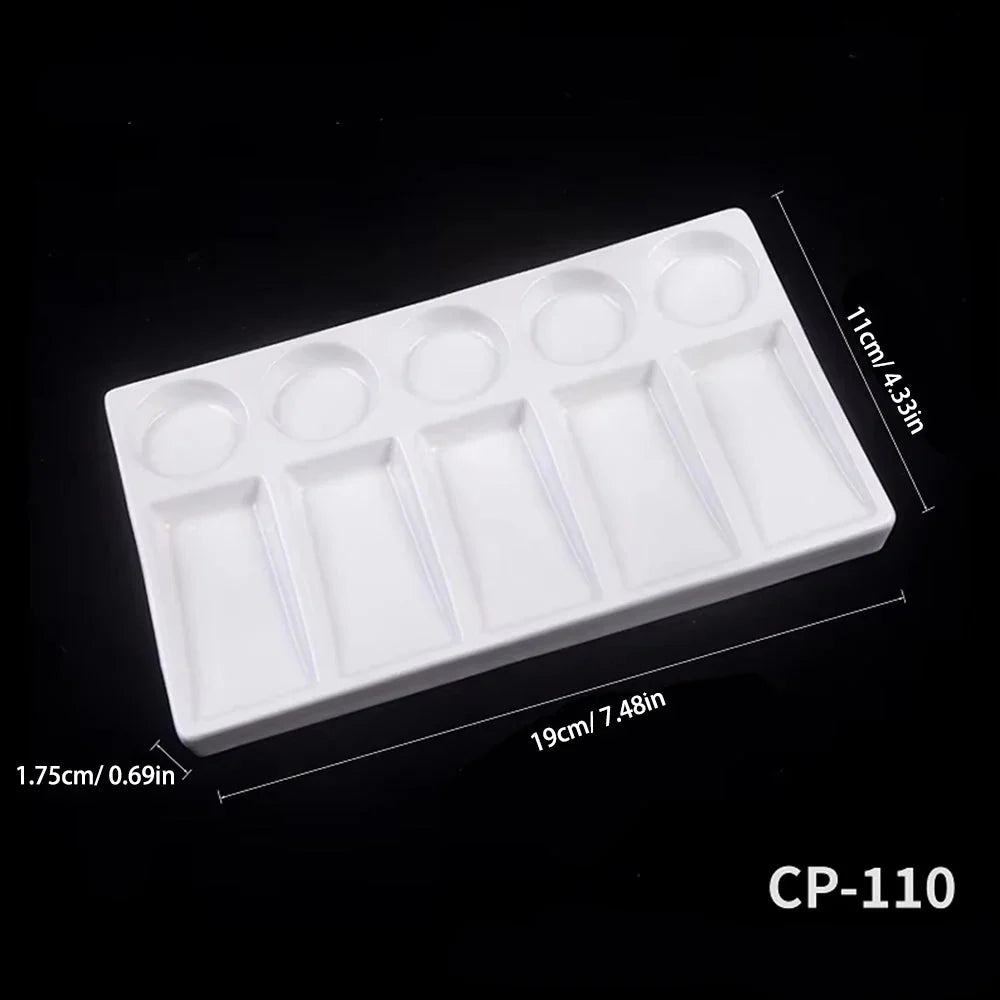 Artsecret 1 pc Simple White Ceramic Multi-Compartment Palette Pigment Mixing Palette Art Supplies Multiple Variants Available