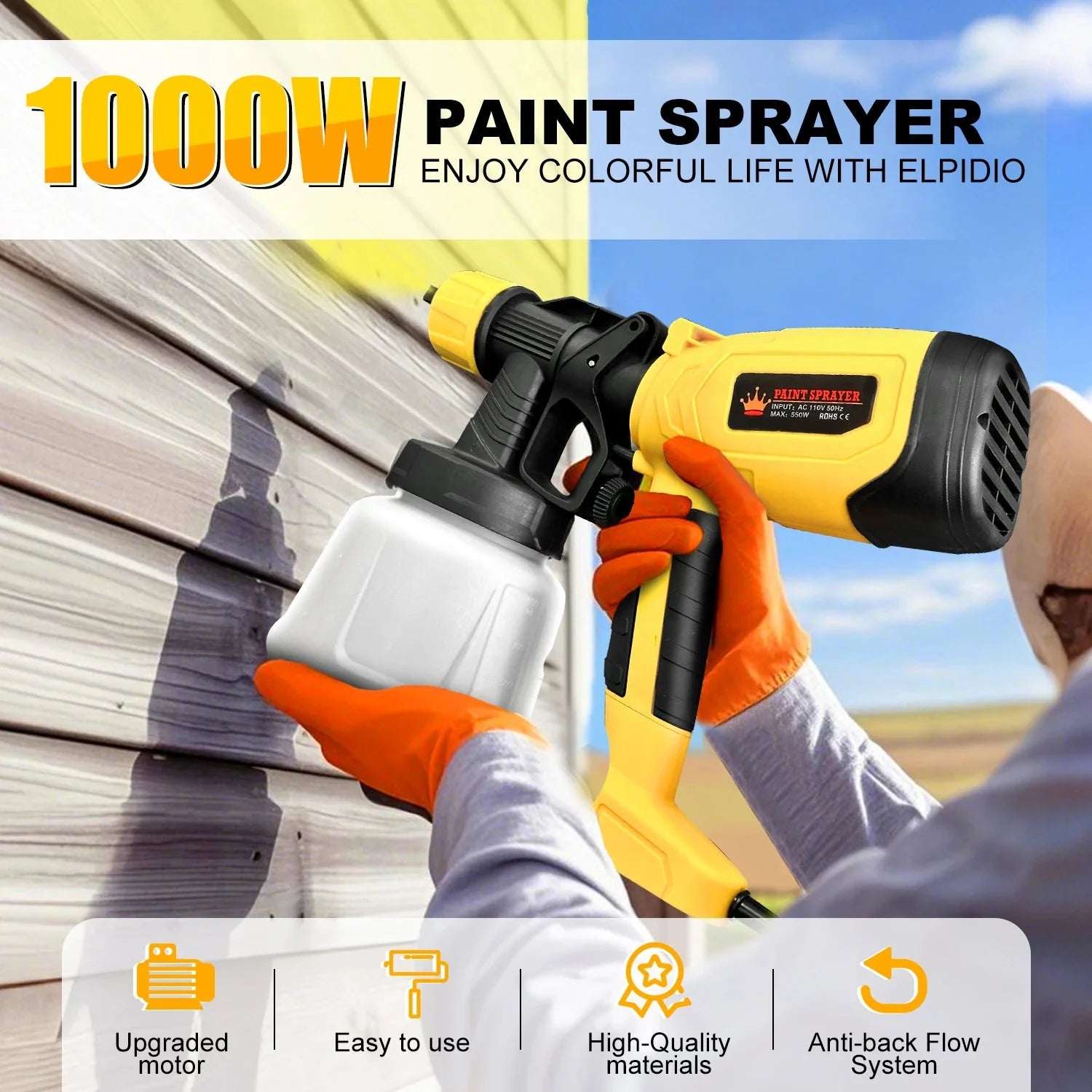1000ML Electric Spray Gun Cordless Paint Sprayer Auto Furniture Steel Coating Airbrush Compatible For 21V Battery