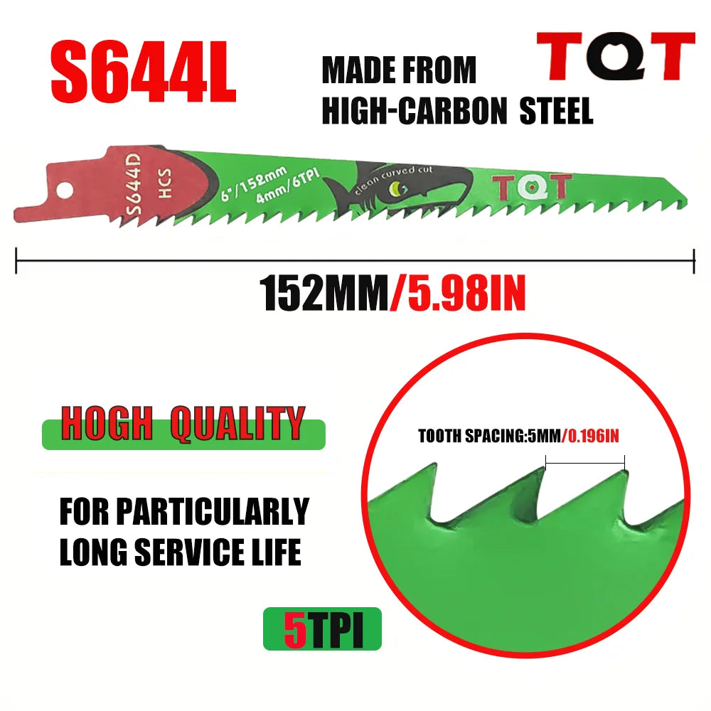 10Pcs 6-9.5-12 Inch Long Reciprocating Saw Blades 5-6Tpi Hcs 150mm Saber Blades for Cutting Wood Pvc for Bosch Makita Dewalt DIY Tool