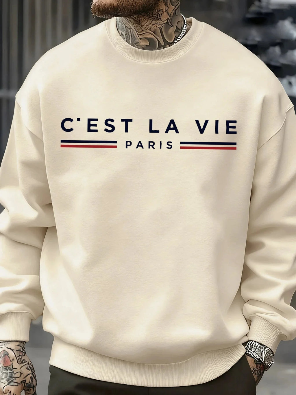 C'Est La Vie Paris Prints Man Sweatshirt Casual Loose Sportswear Hip Hop Fashion Pullovers Fleece Soft Clothing Crewneck Tops