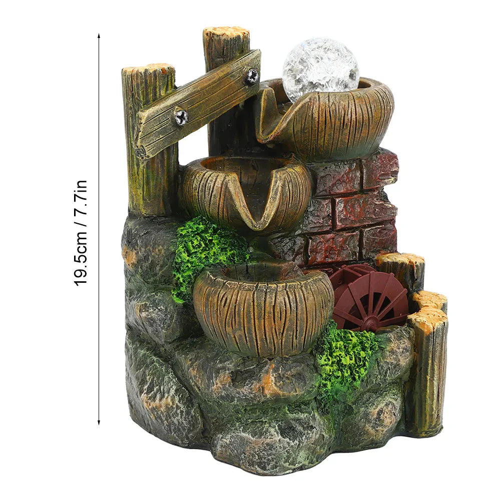 Resin Desktop Fountain Flowing Water Ornament Simulation Landscape Desktop Decoration for Home Hotel Office EU Plug