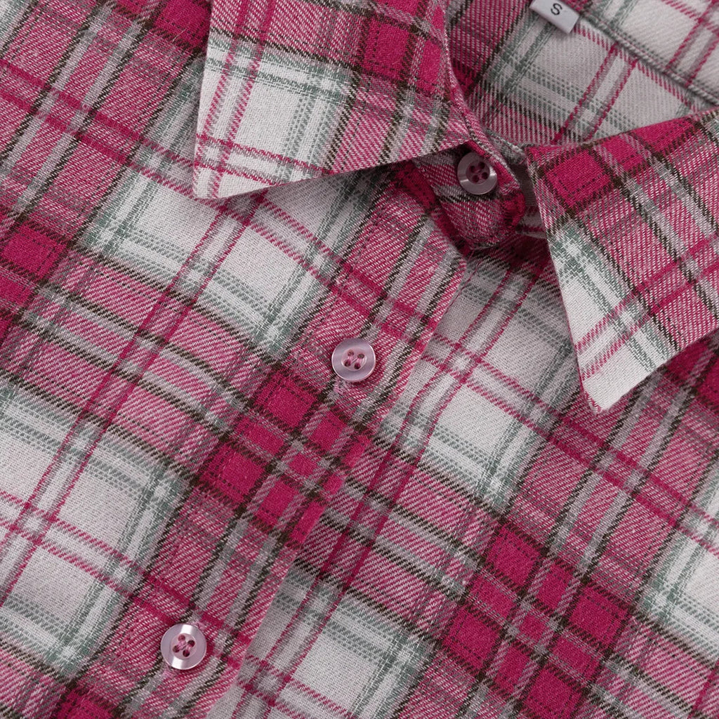 Pink Plaid Shirt for Women in Europe and America New Versatile Loose Shirt for Women Removable Long-sleeved Lapel Top
