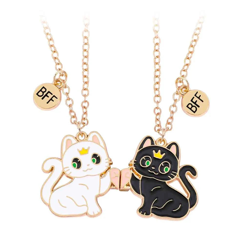 Best Friend Necklace for 2 Gifts Friendship Pendant Necklaces Matching Magnetic Cat BFF Necklace for 2 Girls