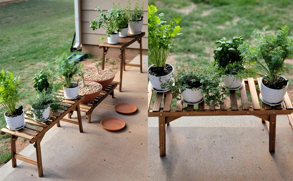 3 Tier Wood Ladder Shelf Corner Plant Stand Indoor Outdoor Flower Pot Rack