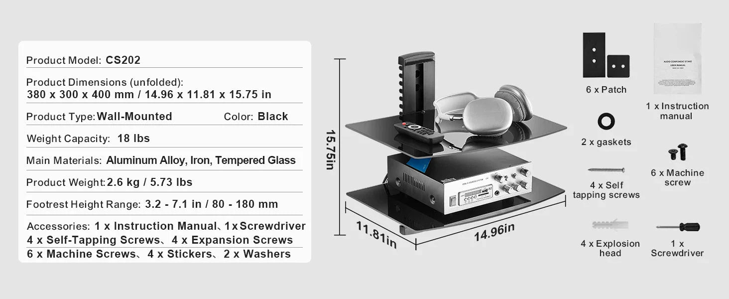 SucceBuy 4-Tier AV Media Stand Audio/Video Stand with Strengthen Tempered Glass Shevles for DVD Adjustable Media Storage Cabinet