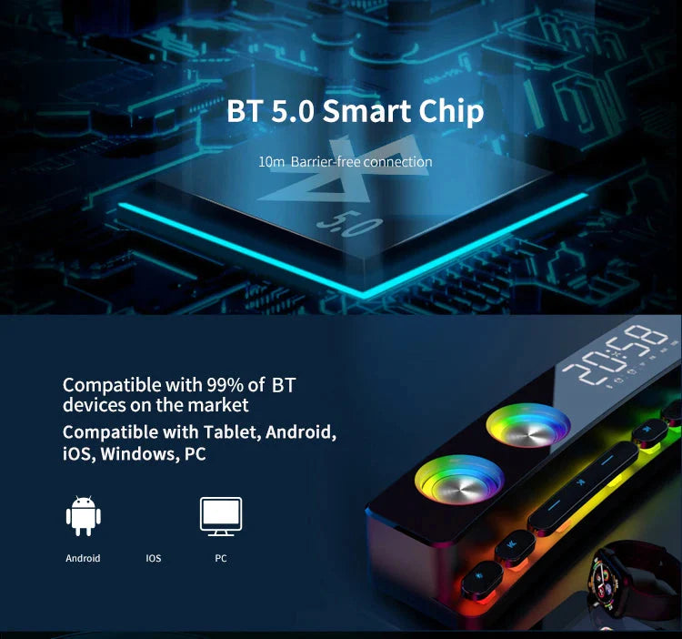 High Quality Bluetooth Speakers Sound Bar RGB 3D Stereo Surround Subwoofer AUX FM Radio Home Clock Computer Music Center Hot New