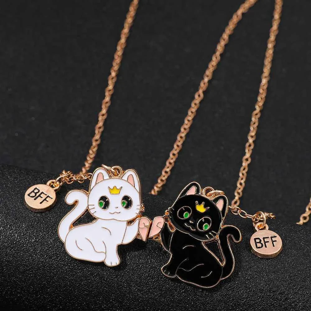Best Friend Necklace for 2 Gifts Friendship Pendant Necklaces Matching Magnetic Cat BFF Necklace for 2 Girls