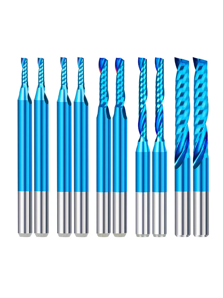 XCAN10pcs Single Flute Carbide End Mill 1/8'' Shank O Flute Spiral CNC Router Bit Cutter 1/1.5/2/2.5/3.175mm Wood Milling Tools