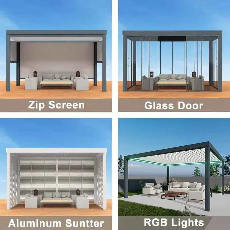 Motorized Aluminum Bioclimatic Pergola - Waterproof Electric Shutter Garden Gazebo
