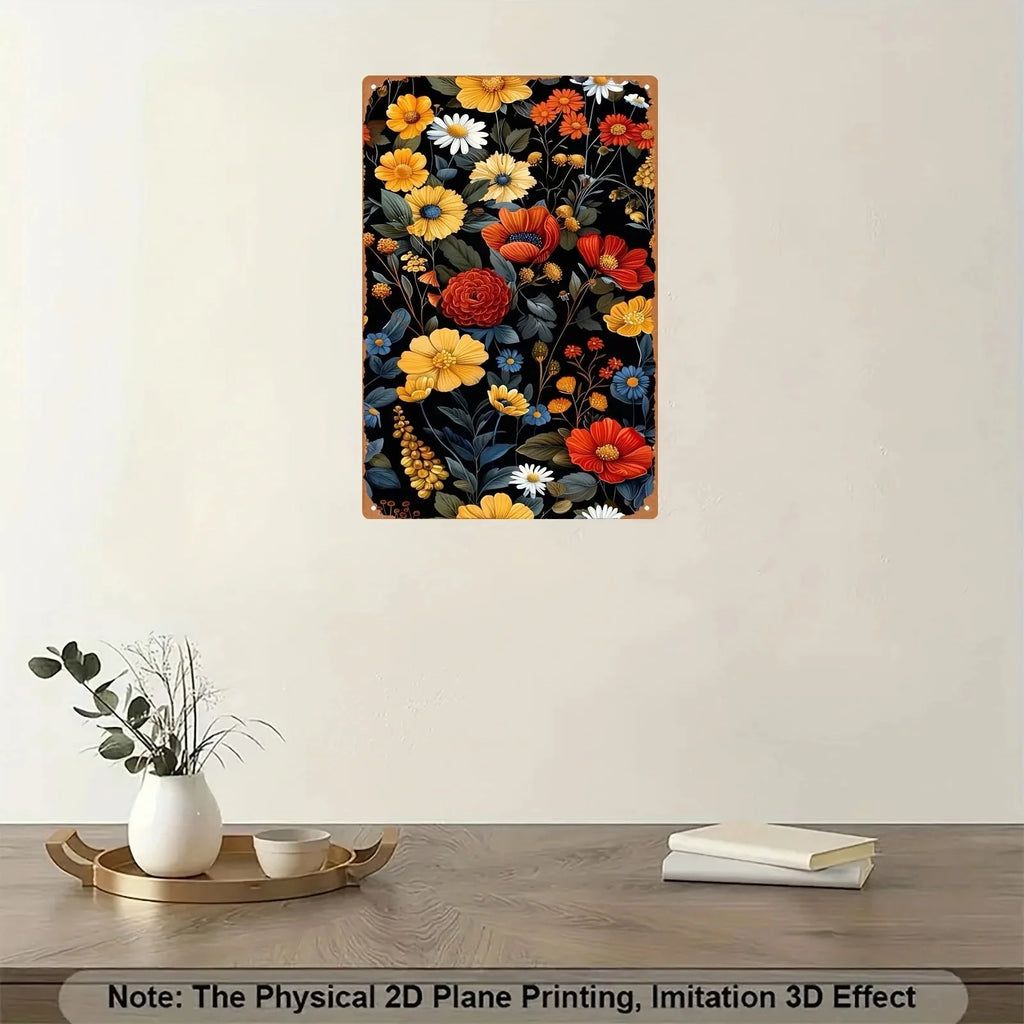 1pc Classic Floral Iron Art Print, Frameless Metal Wall Decor, 20x30cm/8x12inch, Aluminum Sign for Home Decoration