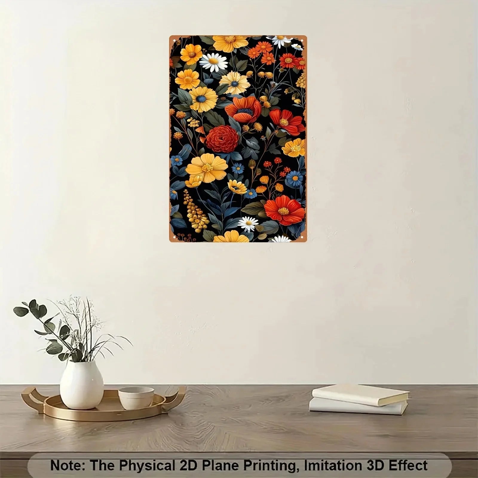 1pc Classic Floral Iron Art Print, Frameless Metal Wall Decor, 20x30cm/8x12inch, Aluminum Sign for Home Decoration