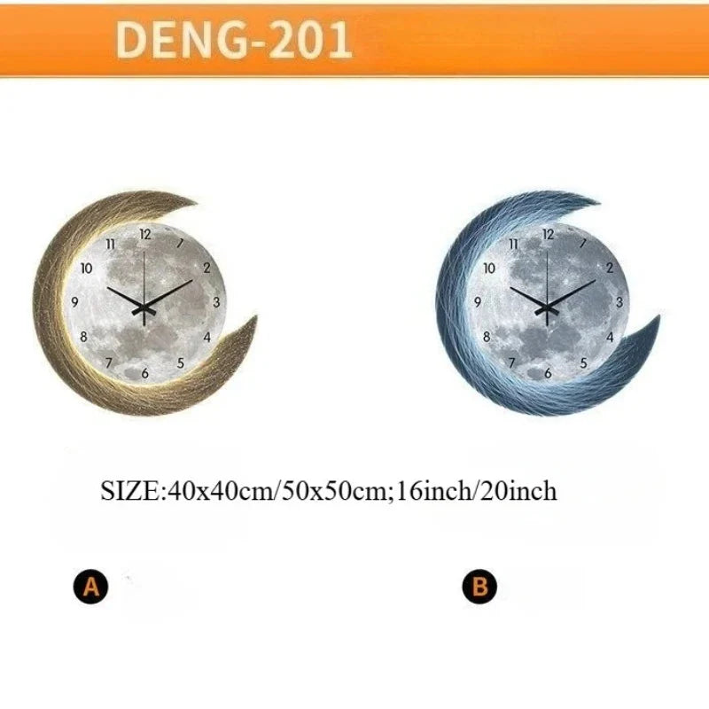 20in LED Light Wall Clock Dining Room Living Moon The Earth Modelling Silent Movement Bedroom Clock Wall Decoration Home Gifts